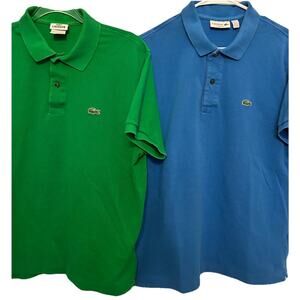 VTG 90s Lacoste Polo Shirts Mens 6 L Croc Logo Alligator Golf Green Blue Lot 2